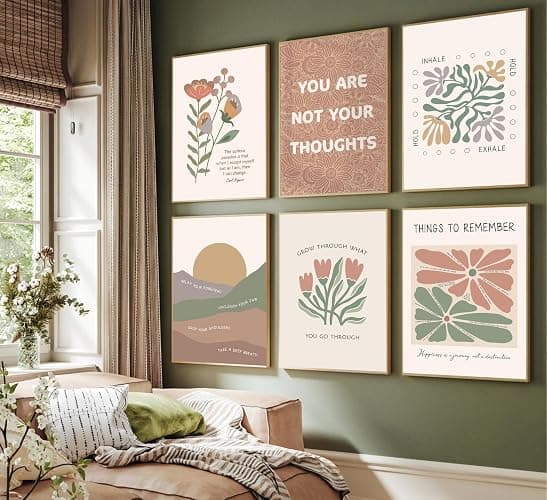 6Pcs Mental Health Wall Art Psychology Therapy Motivational Quotes abstract Boho floral Painting Pictures Poster Wall Decor Canvas Print Artwork for Bedroom Office Home Decoration thumbnail 3