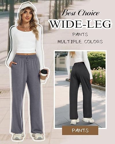 Sweetyweee 4 Pack Womens Wide Leg Sweatpants Elastic Waist Lounge Baggy Pants Straight Leg Soft Casual Joggers with Pockets thumbnail 5