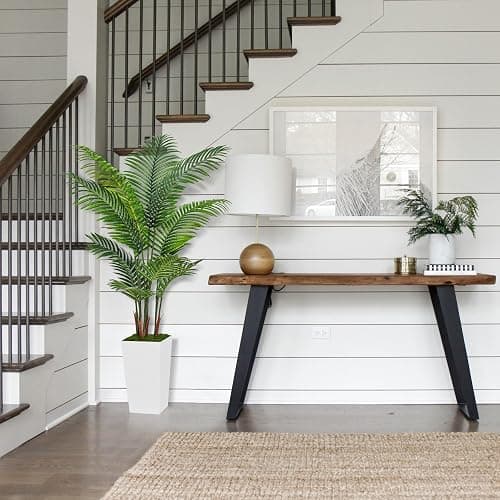 ASTIDY Artificial Palm Tree 5FT - Fake Tree with White Tall Planter - Faux Tropical Areca Floor Plant in Pot - Artificial Silk Plant for Home Office Living Room Decor Indoor thumbnail 4