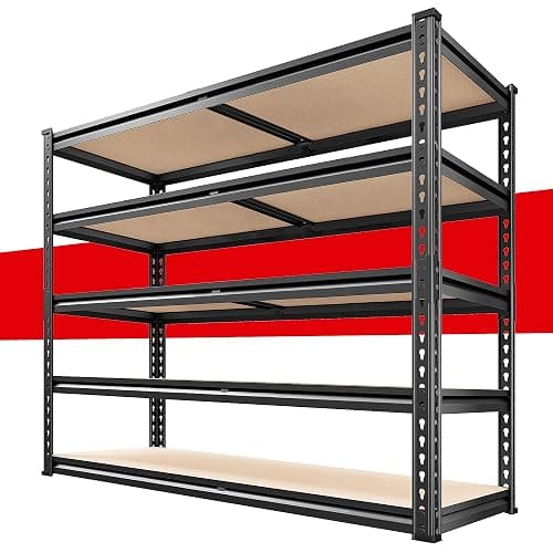 REIBII 2500LBS Garage Shelving 72''H Storage Shelves 40" W Metal Shelving 5 Tier Metal Shelves Adjustable Pantry Shelf for Closet Pantry Basement Kitchen Warehouse 72" H x 40" W x 20" D thumbnail 9