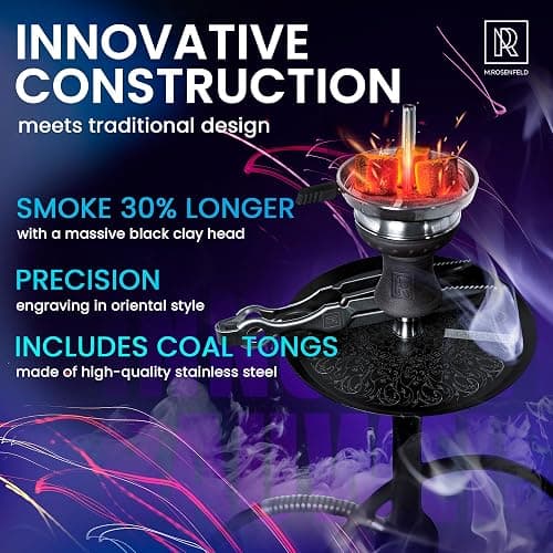 Black Hookah Set With Everything PROTOS – 30" Large Hookah with Vertical Purge, Black Hookah Bowl, Glass Vase, 59" Silicone Sisha Hose, and Ergonomic Mouthpiece - Hooka Set 1 Hose thumbnail 5