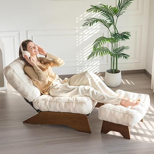 MAXYOYO Accent Chair with Ottoman Adjustable Backrest, Tufted Living Room Chair Upholstered Lounge Chair with Footrest Set, Modern Chair Cozy Reclining Chair for Reading Room, Beige thumbnail 3