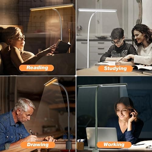 Airlonv LED Desk Lamp for Office Home, Eye-Caring Desk Light with Stepless Dimming Adjustable Flexible Gooseneck, 10W USB Adapter Desk Lamp with Clamp for Reading, Study, Workbench (White) thumbnail 5