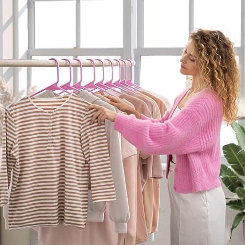 Plastic Hangers 20 Pack Pink - Clothes Hangers - Makes The Perfect Coat Hanger and General Space Saving Hangers for Closet and New Apartment Essentials - Percheros Ganchos para Colgar Ropa Hangars thumbnail 2