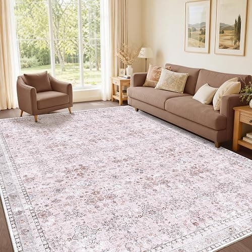 Sasttie 5x7 Area Rugs, Ultra-Soft Washable Rug, Low Pile Foldable Thin Carpets with Non-Slip Backing, Skin-Friendly Stain Resistant Carpet for Living Room, Bedroom, Kitchen, Dorm, 5x7, Pink - Image 1