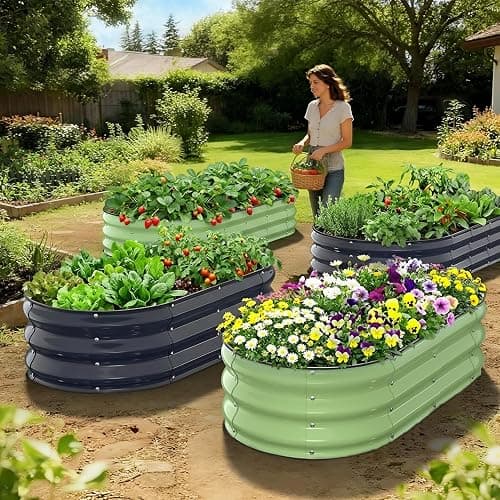 Yumatum Raised Garden Bed 4×2×1 FT, Galvanized Metal Raised Planter Box, Vegetable Planting Container with Safety Edge Trim, Hardware & Gloves Included, Fruit Green for Backyard Patio Balcony thumbnail 8