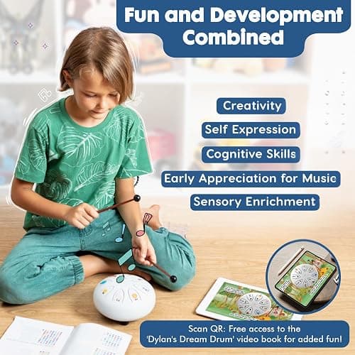 Sounds Of Silence Steel Tongue Drum - Bedtime Story and Drum - Dylan's Dream Drum Musical Gift for Children - Tongue Drum for Kids - Calming Drum, DDD-01 thumbnail 4