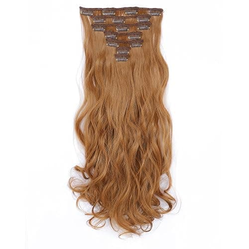 SWACC Women 20 Inches Curly Full Head 7 Separate Pieces Heat Resistance Synthetic Hair Clip in Hair Extensions (Dark Strawberry Blonde-27#) - Image 1