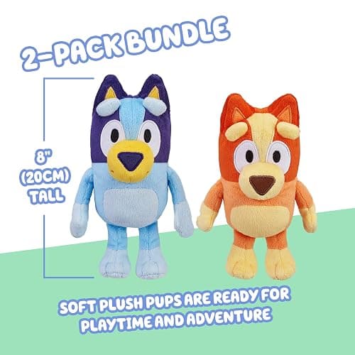 Bingo & Bluey Plush Toys 2-Pack, Soft Deluxe Fabric, Embroidered | Cuddly stuffed animals for show time, story time, or naps; Bluey toys for preschoolers and fans ages 3+ thumbnail 3