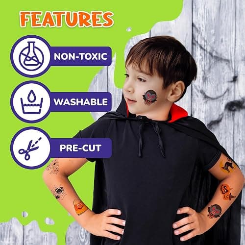 ArtCreativity Halloween Temporary Tattoos for Kids - Pack of 144-2 Inch Non-Toxic Tats Stickers for Boys and Girls, Best for Halloween Party Favors, Treats, Décor, Goodie Bags - 6 Assorted Designs thumbnail 5