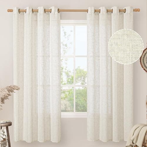 LAMIT Natural Ivory Linen Sheer Curtains 72 inches Long for Living Room | Soft Light Filtering Bedroom Curtains, Neutral Boho, Window, Drapes for Farmhouse, Bronze Grommet, 2 Panels Set, 52 x 72 Inch thumbnail 2