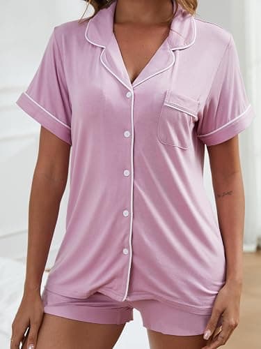 FENNAT Pajama Sets for Women 2 Piece Soft Button Down Pj Sets Sleepwear Short Sleeve Loungewear Shorts with Pockets, S-XXL thumbnail 3