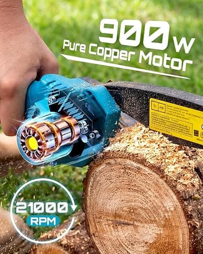 Seesii Mini Chainsaw, 6-inch Mini Chainsaw Cordless, Handheld Electric Power Chain Saw with 2 Batteries, for Tree Trimming Wood Cutting, Best Gifts for Father, Dad, Husband, Men thumbnail 6