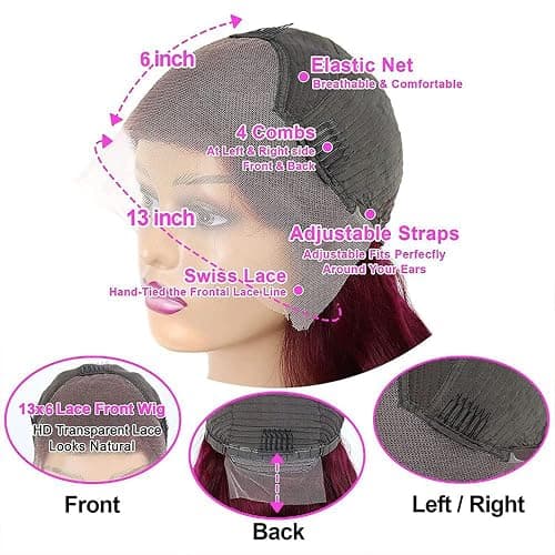 QZOQZO 28 Inch 99j Burgundy Lace Front Wigs Human Hair Red Burgundy Wig 180% Density 13x6 Body Wave Lace Front Wigs Pre Plucked Glueless Lace Front Wigs Human Hair for Women thumbnail 3