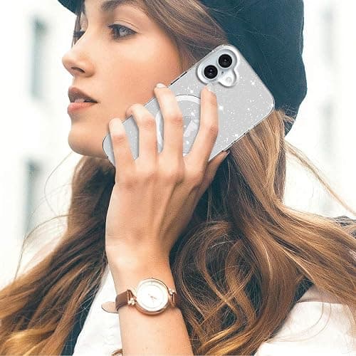 Yoedge Magnétique Coque pour iPhone 16 Plus 6,7", [Compatible avec MagSafe] Transparent Antichoc Glitter Brillant Pailleté Housse Mince PC Back Bumper Protection Case pour Femmes Filles, Clear thumbnail 7