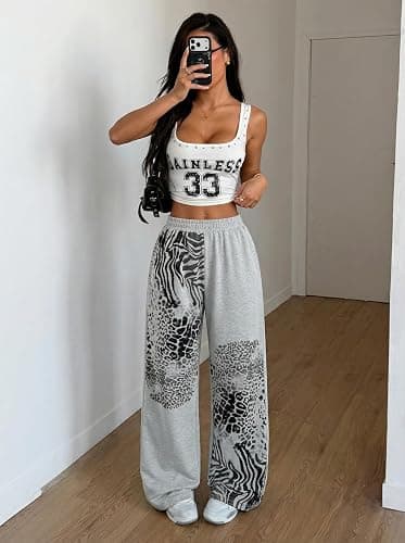 ZAFUL Womens Wide Leg Sweatpants Y2K Gothic Graffiti High Waisted Lounge Pants Athletic Joggers Pants with Pockets thumbnail 4