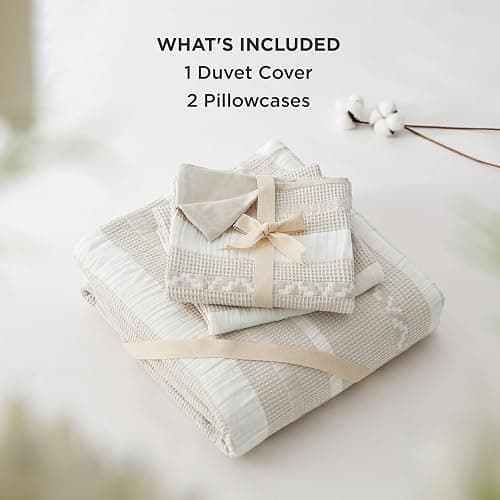 Bedsure Waffle Weave Duvet Cover King - 100% Cotton Boho Duvet Cover with 2 Pillowcases - Linen Color Textured Comforter Cover with Zipper Closure (King, 104"x90") thumbnail 9