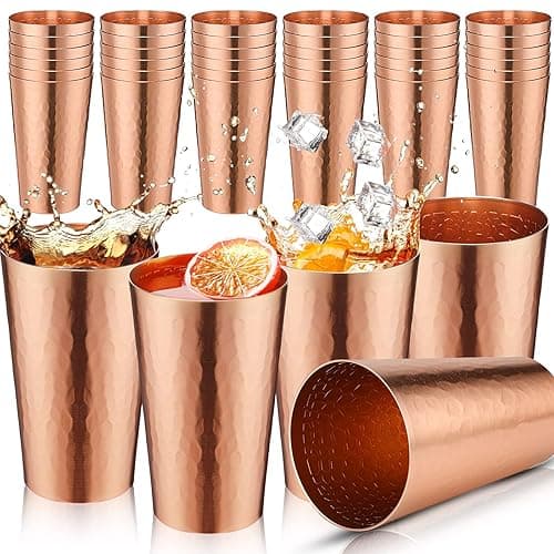 24 Pcs Aluminum Cold Drink Cups 15oz Stackable Metal Cups Retro Aluminum Cups Aluminum Water Tumblers Set Iced Coffee Beer Hammered Cups for Birthday Party Camping Travel Outdoors Supplies (Copper) - Copper - Image 1