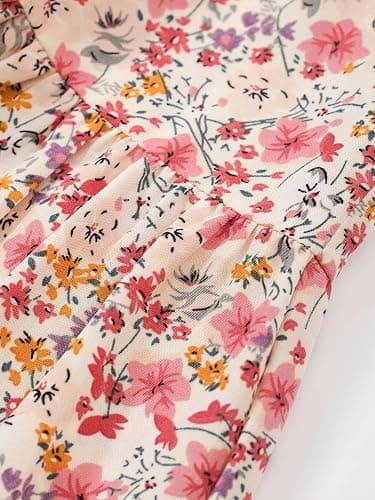 MSLG Women's High Elastic Waist Midi Skirt Casual Summer Trendy Tie Front Flowy Ruffle Floral Print A line Skirts 626 thumbnail 5