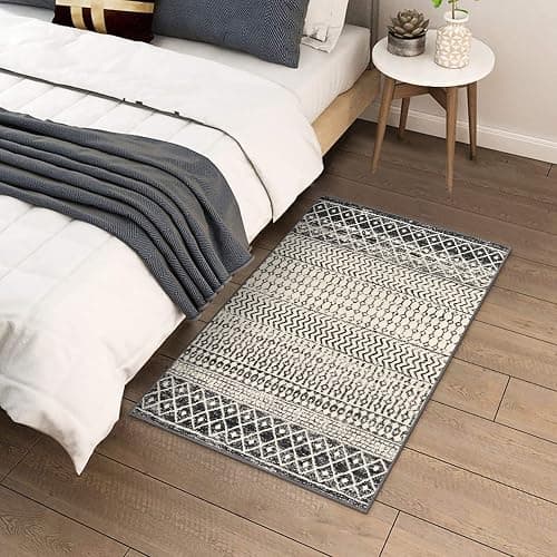 Nailttos Moroccan Area Rug, 2x3 Black Distressed Entryway Rug Non-Slip Small Rug, Soft Low-Pile Washable Indoor Door Mat Floor Carpet for Entrance Bedroom Kitchen Bathroom thumbnail 2