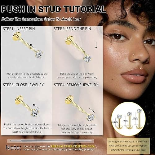 LOYALLOOK Threadless Flat Back Earrings 316L Surgical Steel Cartilage Earrings for Women Men Hypoallergenic Small Hoop CZ Push in Flatback Stud Earrings 20G 18G Flat Back Nose Stud Tragus Helix Conch Piercing Jewelry thumbnail 7