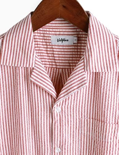 VATPAVE Mens Striped Summer Shirt Casual Button Down Short Sleeve Beach Shirts Cotton Shirts for Men thumbnail 4