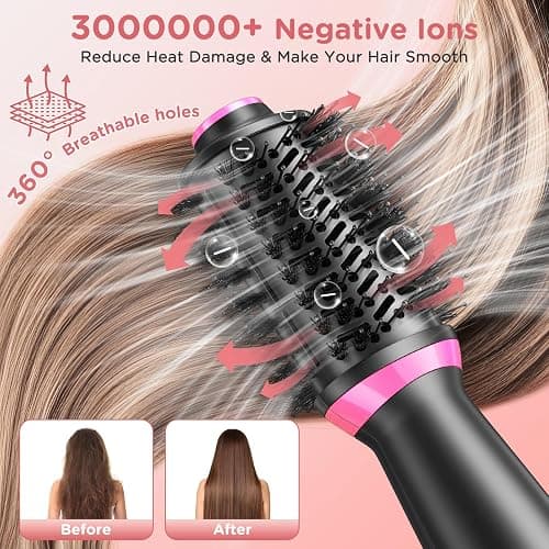 BKXCHA 3in1 Warmluftbürste Rundbürstenföhn, Doppelte Spannung One-Step Ionen Hair Dryer Brush, Tragbare Föhn Bürste mit 2 Geschwindigkeiten & 2 Adapter, Föhnbürste und Volumiser für Alle Haartypen thumbnail 3