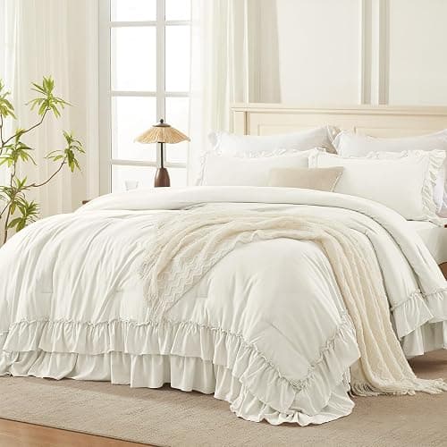 Andency Ivory Twin XL Size Comforter Set, Shabby Chic Bedding Comforter Set for All Seasons, 2 Pieces Lightweight Soft Western Modern Bed Set for Women Girls - Image 1