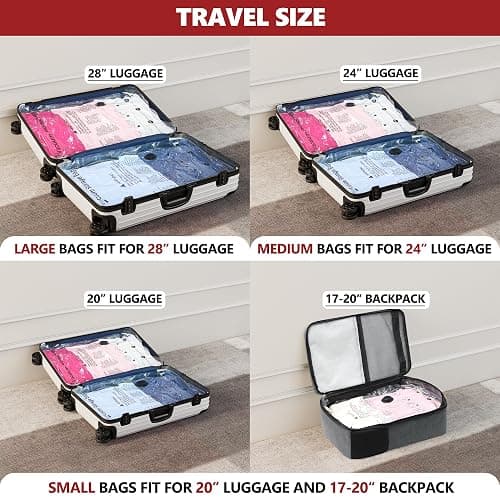 SUOCO Vacuum Bags for Travel with Rechargeable Pump, 8 Combo (2L/3M/3S) Compression Packing Seal Bags for Luggage Suitcase, Space Saver for Clothing and Clothes Travel thumbnail 2
