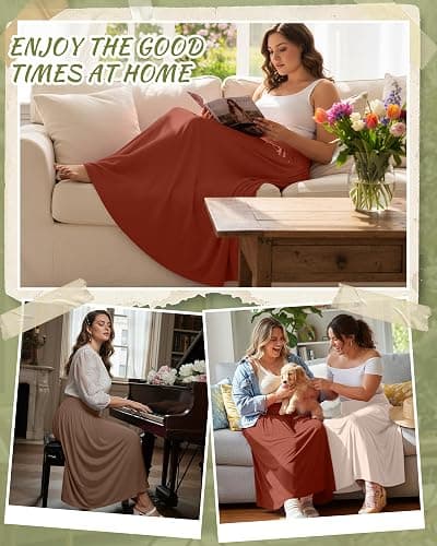 Ficerd 3 Pack Plus Size Maxi Skirts for Curvy Women Pockets Casual 2026 Boho Summer Flowy Long Skirt a Line High Waist Dress thumbnail 3