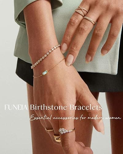 FUNEIA Birthstone Gold Bracelets for Women Non Tarnish Trendy Dainty 14K Gold Plated Bracelet Stack Stackable Blue Green May Emerald Friendship Bracelets Jewelry Gifts for Mom Best Friend thumbnail 2