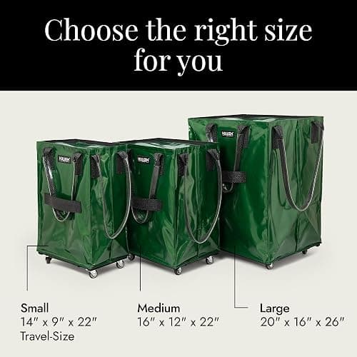 HULKEN - (Medium, Forest Green) Reusable Grocery Bag On Wheels, Shopping Trolley, Rolling Tote, Zipper Closure, Lightweight, Carries Up to 66 lb, Folds Flat, Unbreakable Handles - Medium - Forest Green thumbnail 3