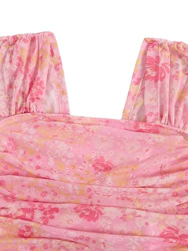 Milumia Girl's Ruched Floral Print Tank Top Square Neck Sleeveless Cropped Tops thumbnail 5