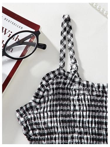 RoseSeek Girl's Y2K Gingham Peplum Cami Tops Ruffle Hem Spaghetti Strap Babydoll Plaid Summer Crop Top thumbnail 5