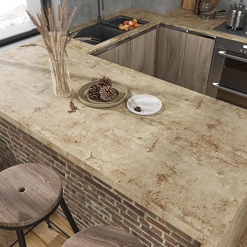 VEELIKE Aged Tan Concrete Wallpaper Peel and Stick Textured Distressed Concrete Look Wallpaper for Bedroom Living Room 15.7''x118'' Removable Waterproof Stone Contact Paper for Accent Wall Countertops thumbnail 6