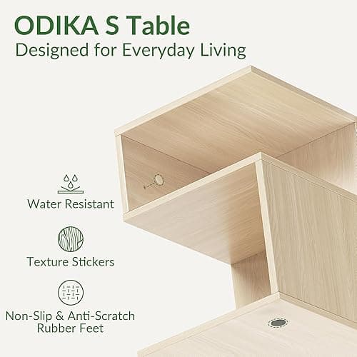 ODIKA Tokyo S Flip Minimalist 3 Tier End Table - Minimalist 3-Tier Wood Nightstand for Small Spaces with Open Storage - Japanese-Inspired Bedside Table for Bedroom (Reverse, Natural) - Standard - Ƨ - Natural thumbnail 4