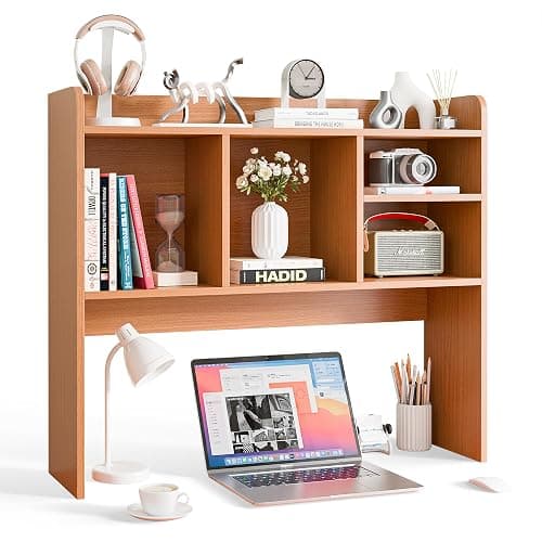 Nova Microdermabrasion Wooden Desktop Bookshelf with 6 Shelves–3-Tier Desk Organizer Hutch for Computer Desk, Home or Office (Natural) - Image 1