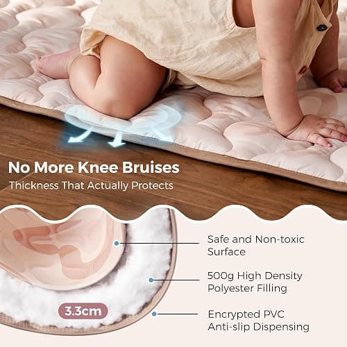 Momcozy Baby Play Mat for Floor, 50x50 Thickened Playpen Mat, Playmate for Baby Tummy Time, Waterproof & Non-Slip, Foldable Outdoor Mat with Carrying Handle, Leopard Heart thumbnail 6