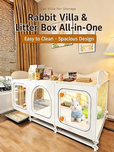 VNE Rabbit Cage with Storage Shelf & Wheels, Bunny Cage Indoor | Storage Shelf, Wheels, Transparent Door, Pull-Out Tray thumbnail 2