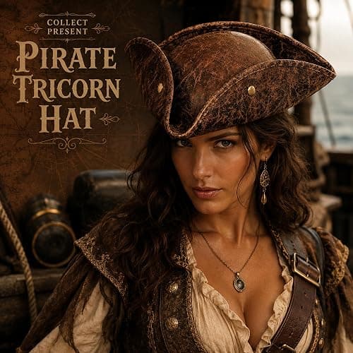 COLLECT PRESENT Distressed Faux Leather Pirate Tricorn Hat for Adults - Vintage Style Pirate Tricorn Hat for Men & Women thumbnail 6