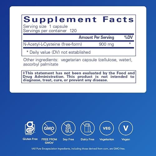 Pure Encapsulations NAC 900 mg - N-Acetyl Cysteine Amino Acid Supplement for Lung & Immune Support, Liver & Antioxidants* - 120 Capsules thumbnail 2