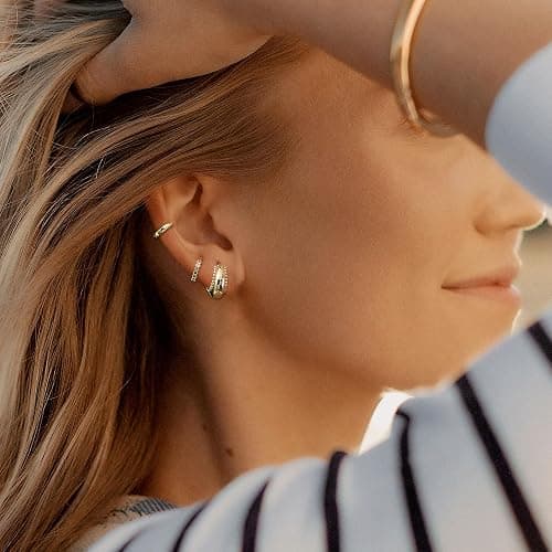 4Pairs Statement Gold Hoop Earrings for Women Trendy,Surgical Steel Gold Plated Hoop Hypoallergenic Earrings Set,Titanium Hoops Earring Stacks,CZ Cartilage Huggie Hoops Earring Gifts for Girlfriend thumbnail 6