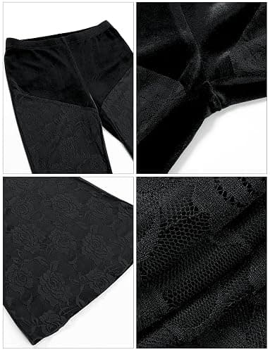 FEOYA Gothic Black Lace Flare Pants for Women Elastic Waist Victorian Bell Bottoms Mesh Punk Disco Pant thumbnail 5