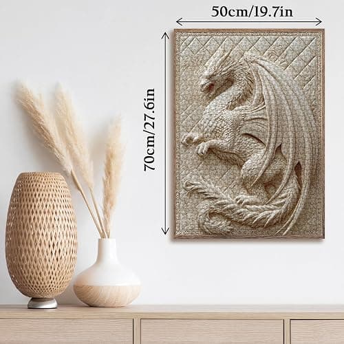 Larkipuzz 3 D Dragon Quilt Animal Puzzles for Adults 1000 Pieces | Beautiful Difficult Art Challenging Embroidery White Jigsaw Puzzle thumbnail 3
