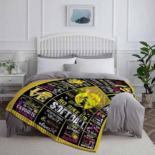 Softball Blanket Gift for Girls, Softball Accessories Party Decorations Bedroom Decor Soft Flannel Throw Blanket 50"x40" thumbnail 6