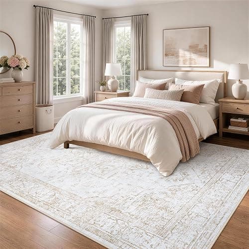 Xafir 8x10 Area Rugs for Living Room Washable Non-Slip Rug Beige | Vintage Medallion Rug，Soft Low Pile Large Rugs，Indoor Retro Carpet for Bedroom Nursery Dining Table Farmhouse Home Office thumbnail 2