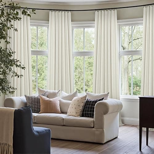 100% Blackout Curtains 84 Inch Length 2 Panels Set Neutral Boho Linen Farmhouse for Bedroom Windows Living Room Darkening Thermal Insulated Drapes Natural Cream Ivory 7ft Long Back Tab Pleated Pocket thumbnail 7