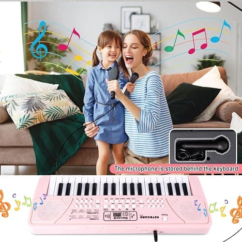 M SANMERSEN Upgraded 37 Key Kids Piano Keyboard with Microphone Music Toys for 3 4 5 6 Year Old Girls Gifts, Pink thumbnail 7