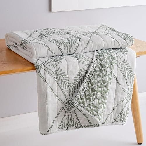 Levtex Home - Kemala Sage - Throw - Medallion - Sage, Cream - Throw Size 50x60in. - Cotton thumbnail 3