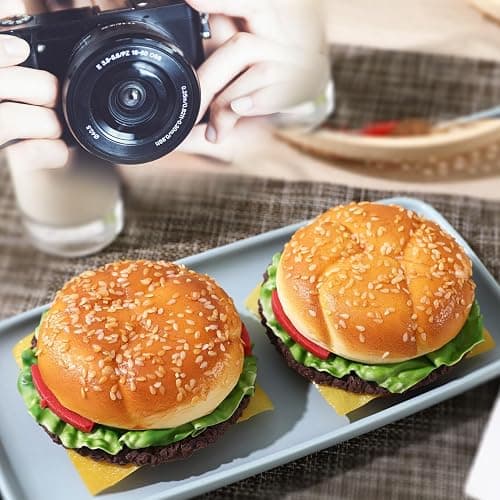 Joeabor Artificial Hamburger Round 2 Pack Realistic Fake Food for Display Faux Burger for Decoration Fake Food Props thumbnail 7